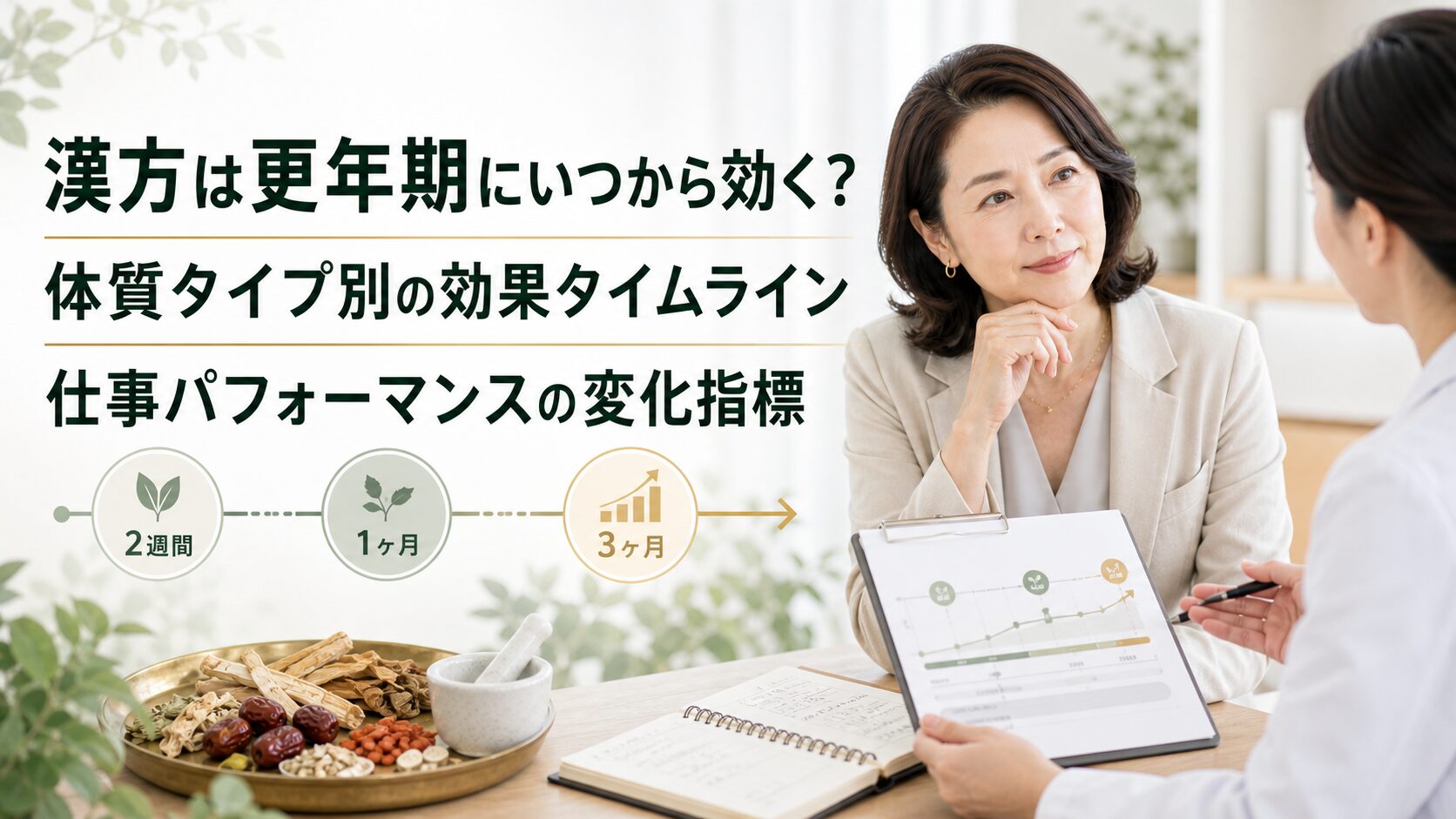 漢方は更年期にいつから効く？体質タイプ別の効果タイムラインと仕事パフォーマンスの変化指標